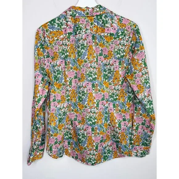 J. Crew Liberty Petunia Floral Slim-Fit Button-Up Shirt Green Yellow Women's 10 - Picture 10 of 10